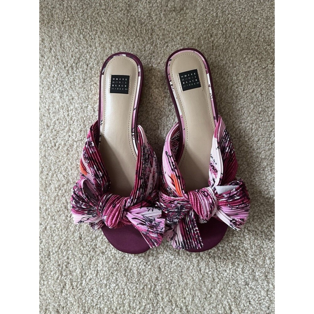 White House Black Market Floral Bow Slide Sandals 8.5M Pink WHBM Pink Bow Slides